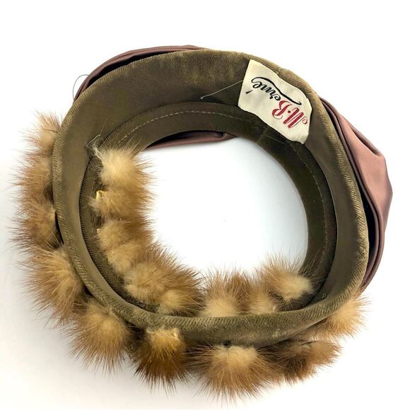 Vintage M. Berne Mink Fur Ribbed Satin Bow Headband Hat - Picture 5 of 7